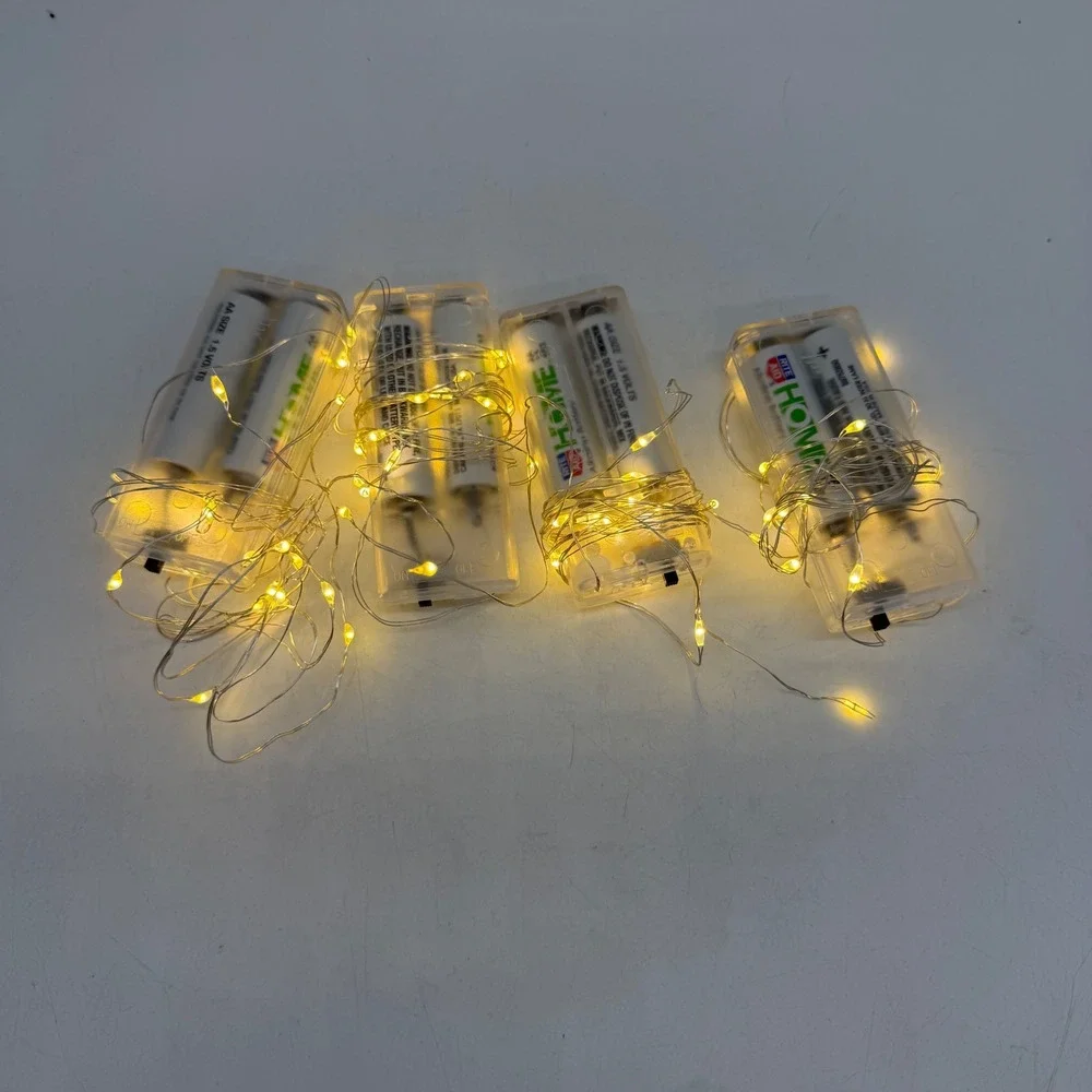Fairy String Lights LED Set of 4 Warm White Battery Operated Silver Wire
